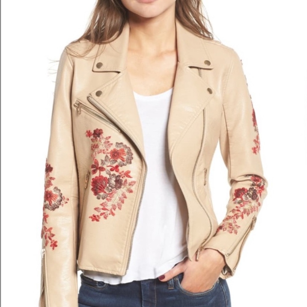 Blank NYC Anthropology Floral Embroidered Moto Jacket Small